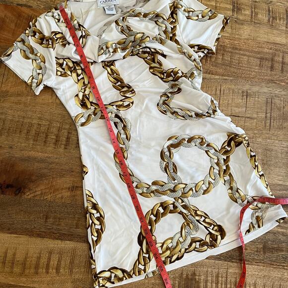 Carmen Marc Valvo Y2K Top Womens XS Chain Ruched Long Cowl Stretch Maximalist - Picture 11 of 13